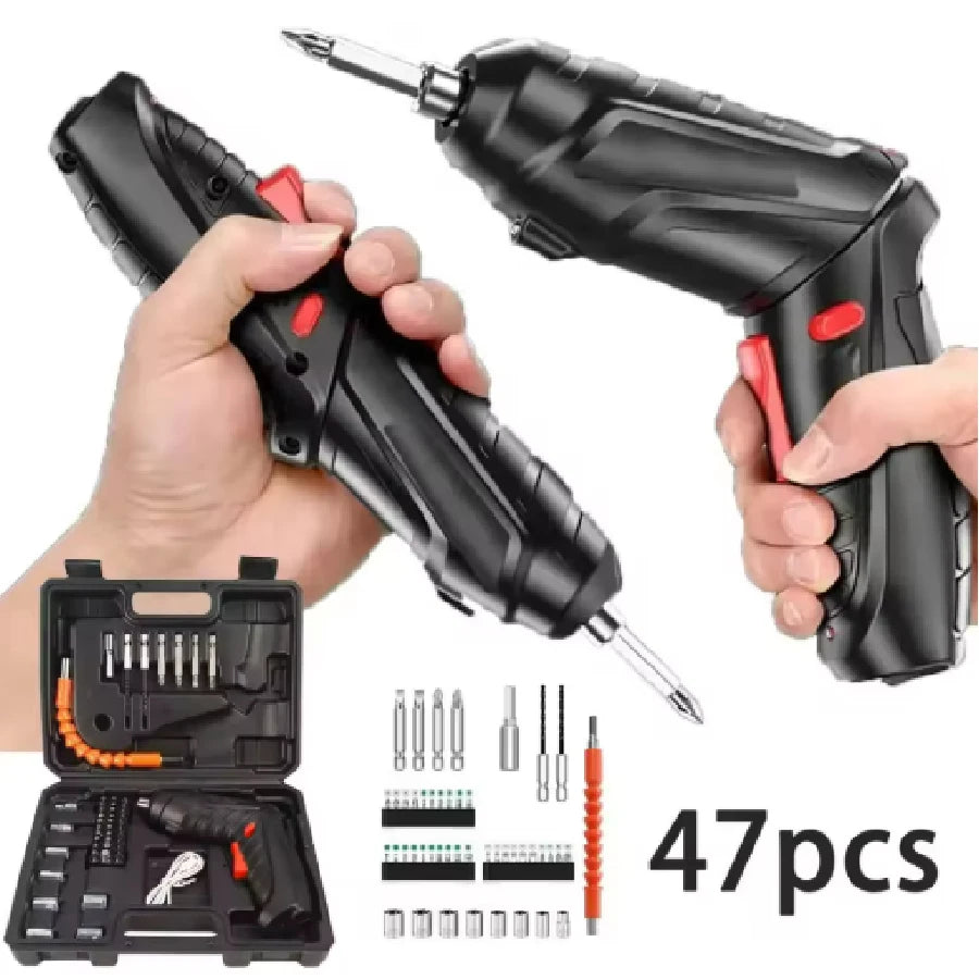 Portable Cordless Electric Screwdriver 47-in-1 – 90° Rotation with LED