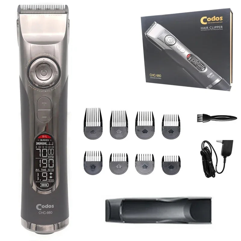 Professional Rechargeable Hair Clipper – LCD Display, Titanium Blade, 3–25mm Nozzles
