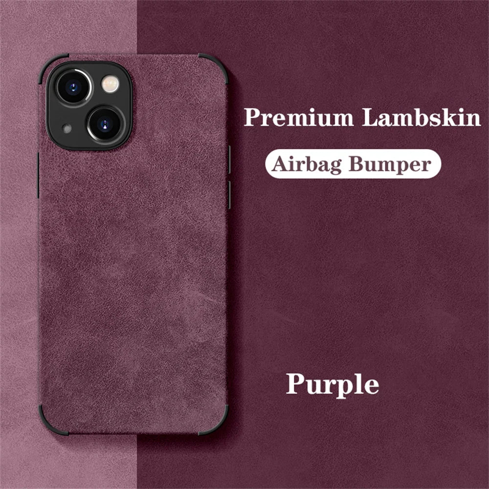 Luxury Shockproof Matte Lambskin Leather Case for iPhone 16 15 14 13 12 11 Pro X XR XS Max 7 8 Plus Soft Fabric Vintage Cover