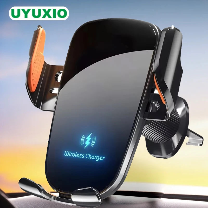 UYUXIO Manual Clamp Wireless Car Fast Charger 15 Air Vent Car Mount Phone Holder for iPhone Samsung Android Phone