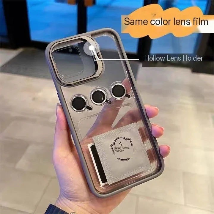 Lens Metal Ring Protector Stand Phone Case For IPhone 17 16 15 14 13 12 Pro Max Camera Glass Lens Protection Transparent Cover
