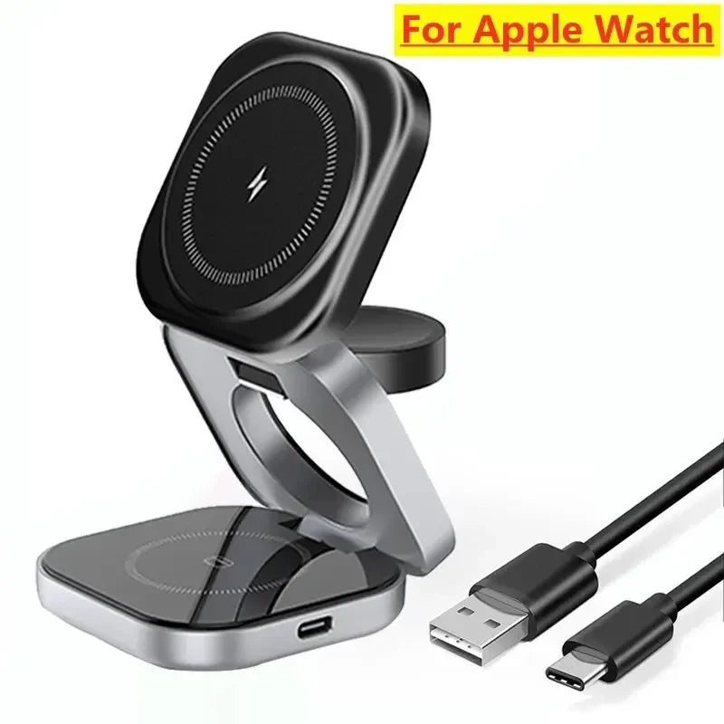 3 In 1 Foldable Magnetic Wireless Charger Stand For iPhone 16 15 14 Samsung IWatch AirPods 3/2 Station Dock Fast Charging Holder