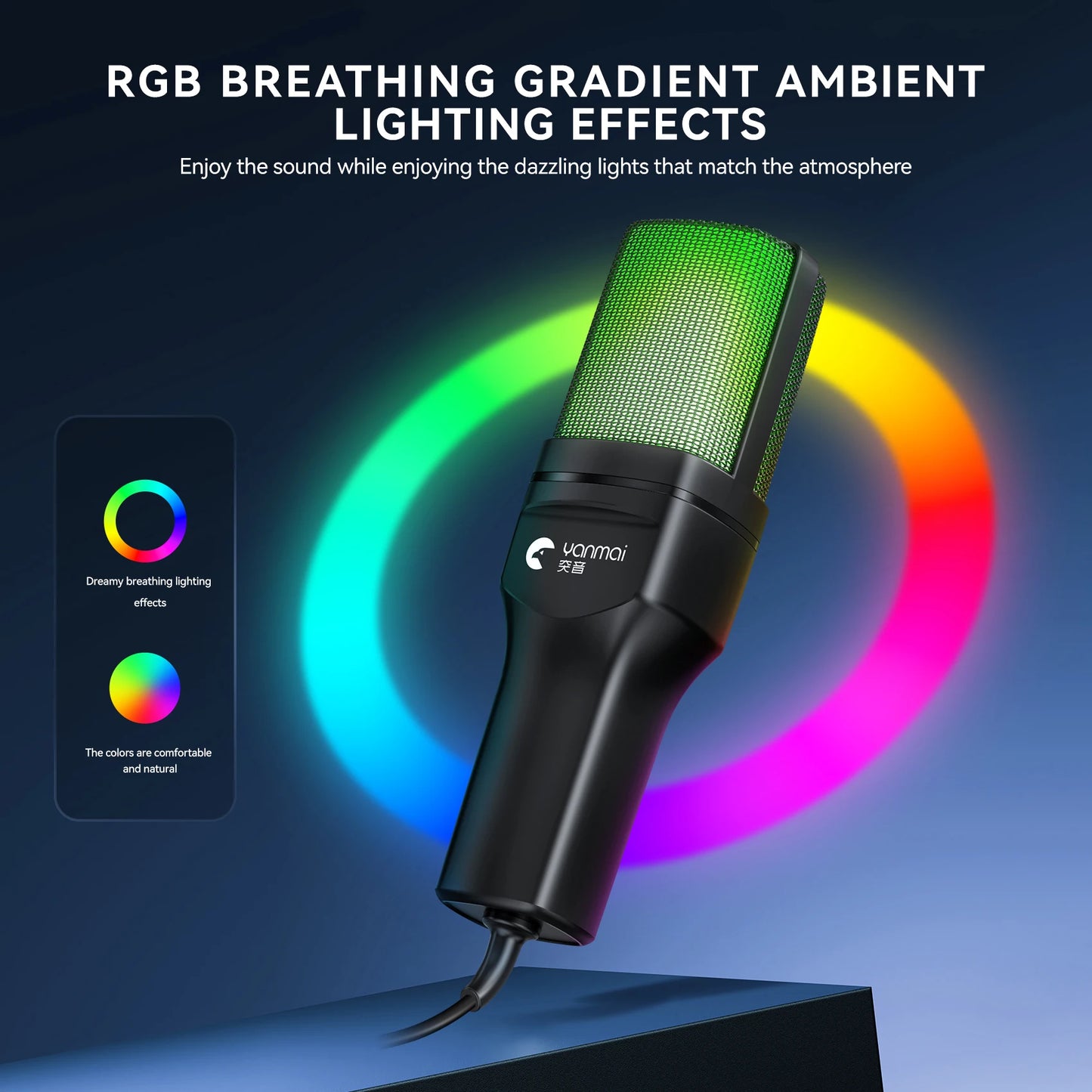 RGB Gaming Condenser Microphone – Desktop USB Mic for PC, Streaming & Recording