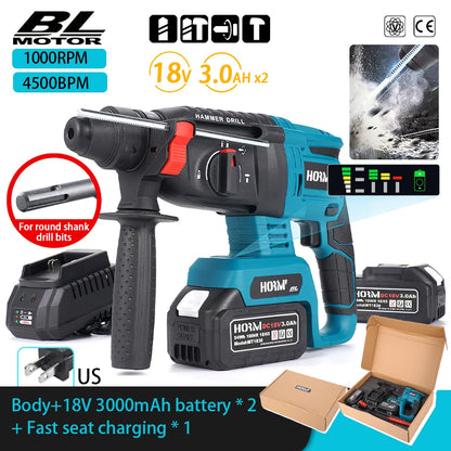 Brushless Electric Hammer Cordless Impact Drill Multi-function Rotary Hammer Concrete Electric Pick For Makita 18V Battery