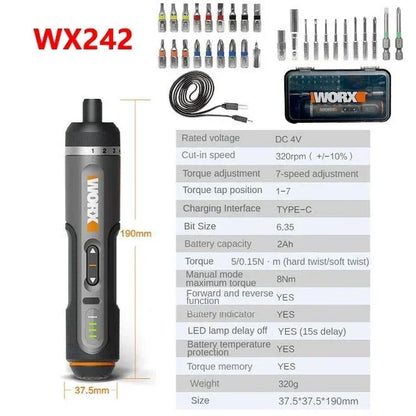 Elektrikli Tornavida Seti Worx 4V WX242 Akıllı Kablosuz USB Şarj Edilebilir Saplı 30 Bit