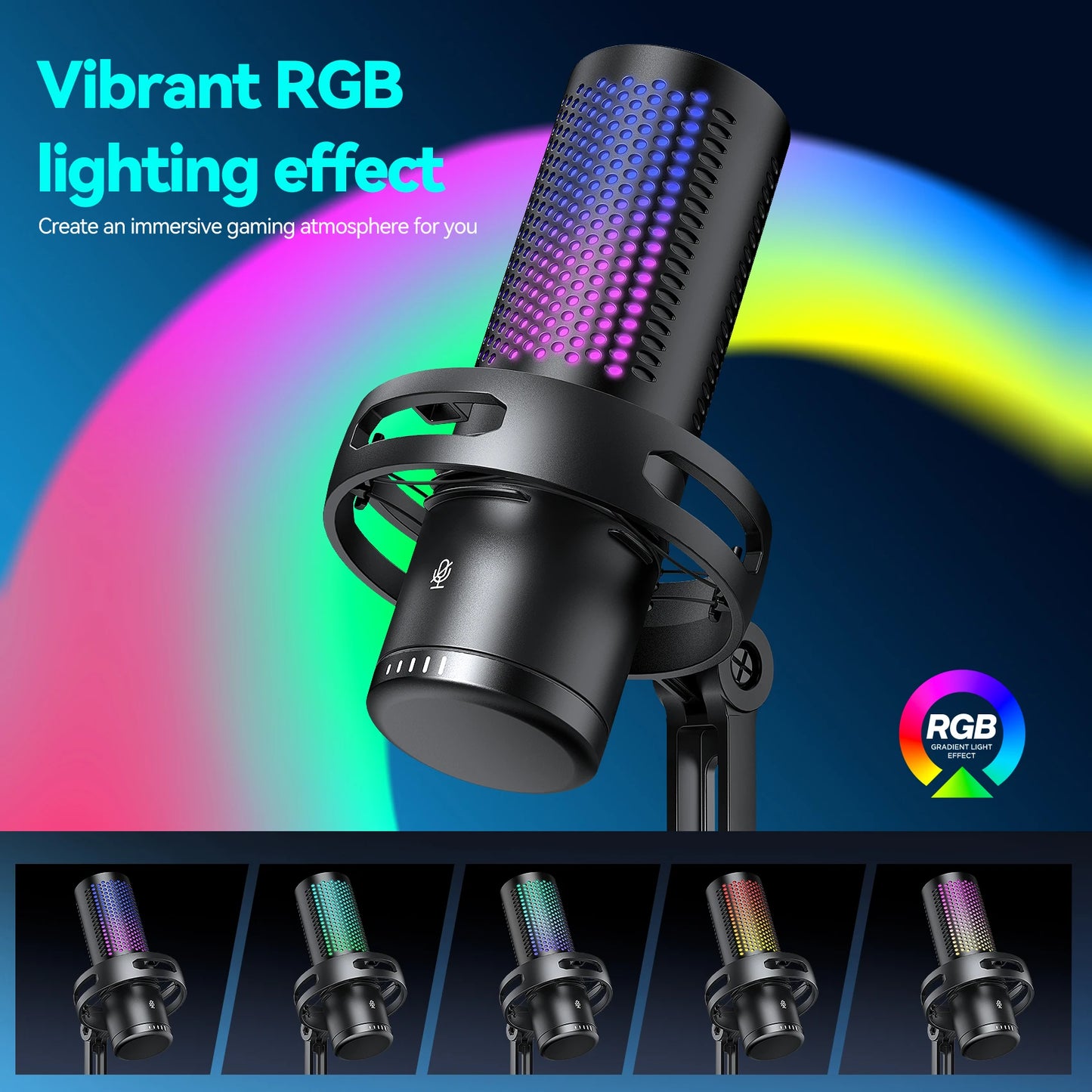 RGB Gaming Condenser Microphone – USB Studio Mic for Streaming, Podcast & PC