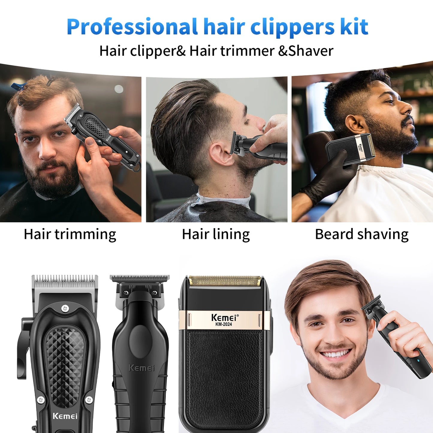 Kemei 1071/2299 2024 Professional Hair Clipper – Cordless Trimmer & Foil Shaver