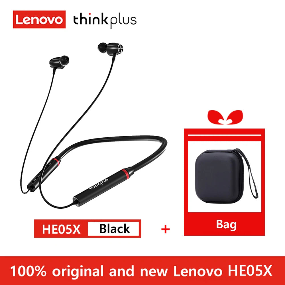 100% Original Lenovo HE05X Bluetooth 5.0 Earphones Waterproof Wireless HIFI Sound Magnetic Neckband X8H Sports