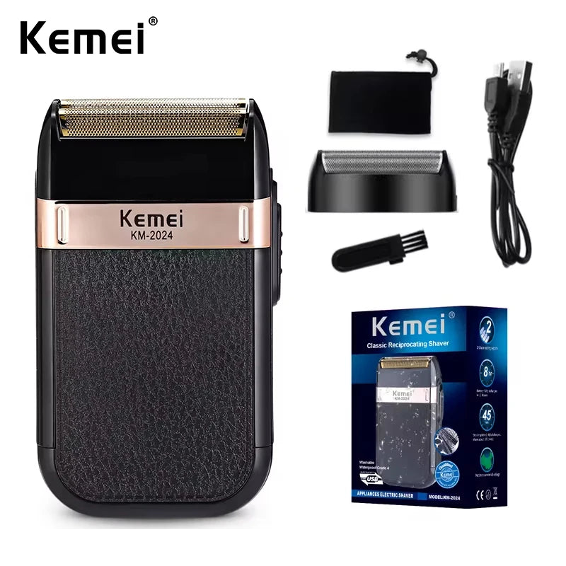 Kemei KM-2024 USB Electric Shaver – Twin Blade Beard Trimmer for Men