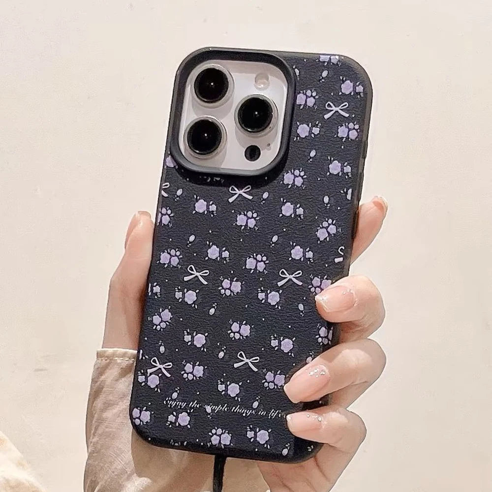 Flower Leather Phone Case For iPhone 15 Pro Max Case iPhone 11 12 13 14 16 17 Pro Max Plus 17 Air Shockproof Soft Silicone
