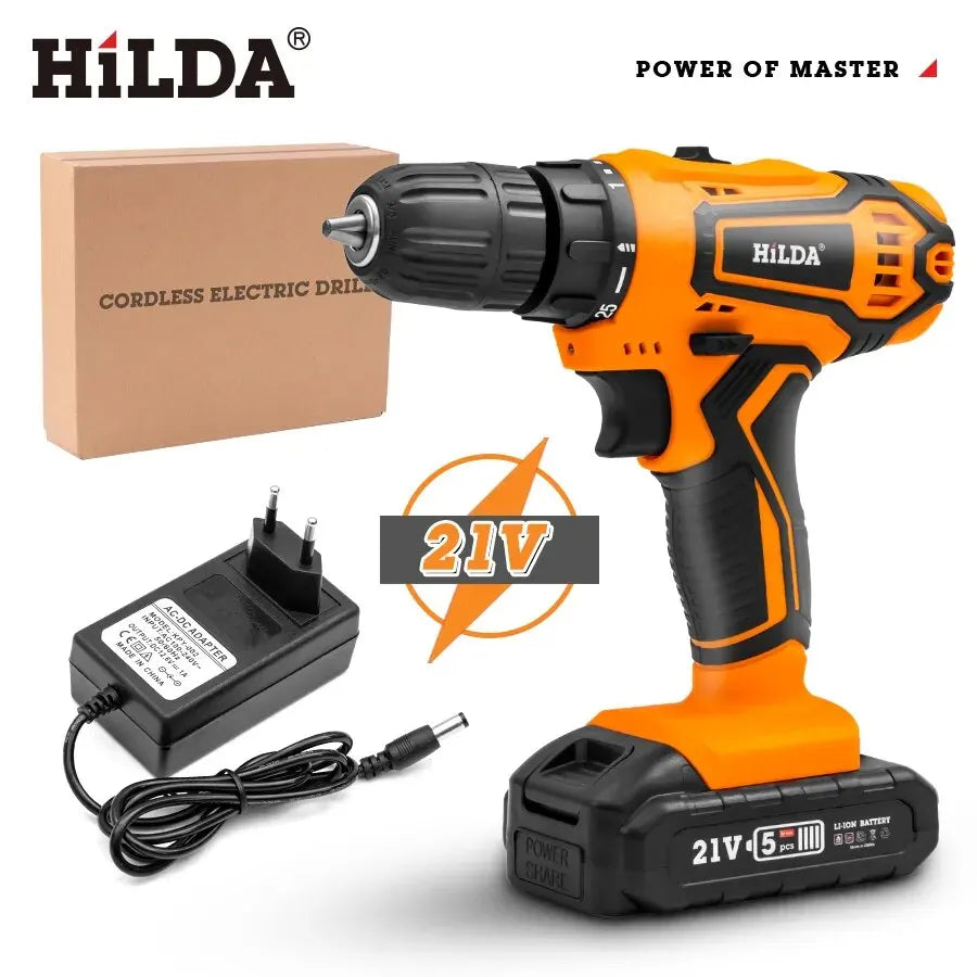 HILDA 12V 16.8V 21V  Drill Electric Screwdriver Mini Wireless Power Driver DC Lithium-Ion Battery Power Tools