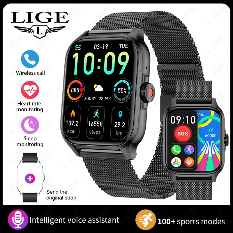 LIGE New 2025 With Flashlight Waterproof Smartwatch Men Bluetooth Calling  Women Multiple Sports Modes Man