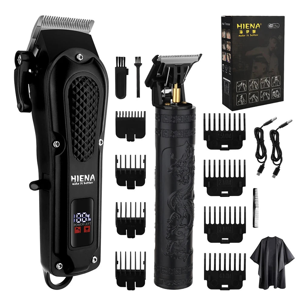 HIENA 212 Professional Hair Clipper – Metal Cordless Electric Trimmer with LCD Display