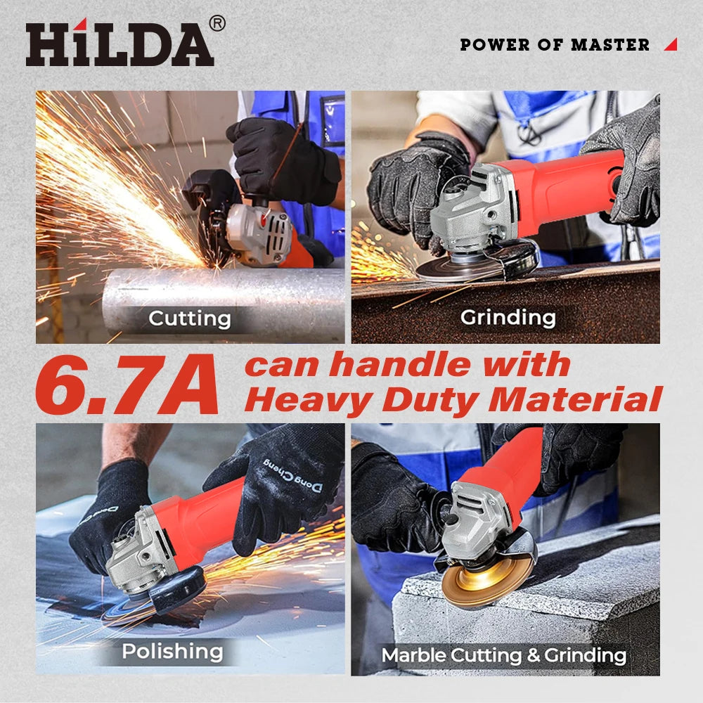 HILDA 1300W 125mm Angle Grinder – Handheld Electric Cutting Tool