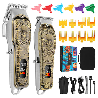 Professional T-Blade Hair Clipper Set – Cordless, LED Display, Barber Kit for Men