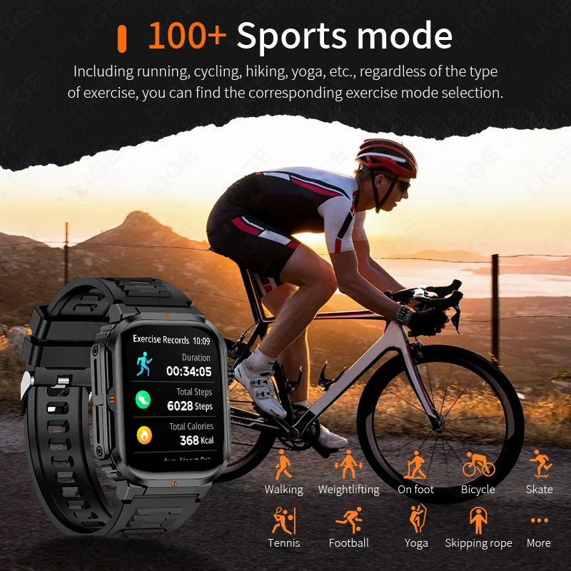 2025 New Professional Sports Smart Watch Men 2.01'' Large Screen Bluetooth Call Flashlight Waterproof Outdoor