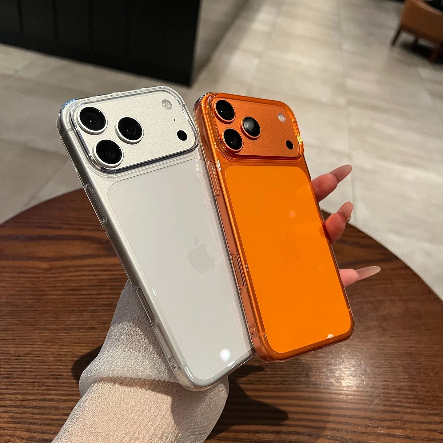 17 ProMax Ultra Thin Transparent Orange Phone Case For iPhone Air 16 15 14 13 12 Pro Max Plus Acrylic PC Slim Plating Hard