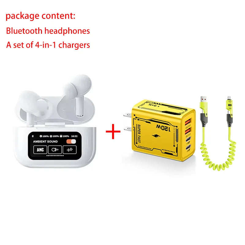 A9 Pro ANC Wireless Bluetooth 5.3 Earphones App Noise-canceling Call Headphones Waterproof Sports Gaming Touch Screen Headset