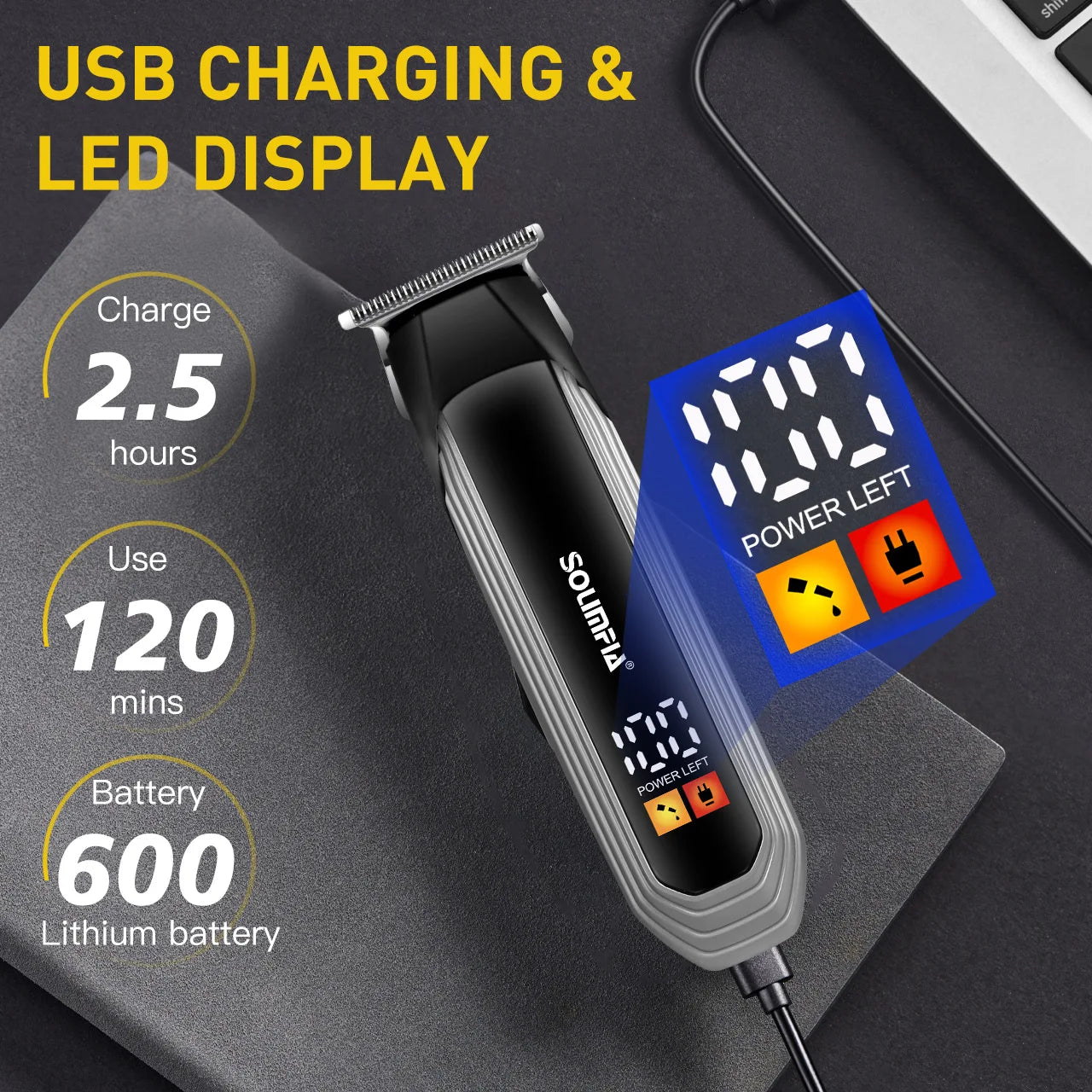 SURKER Professional Hair Clipper – Ceramic Blade, LED Display, USB Charging