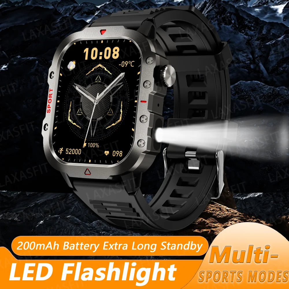LAXASFIT Smart Watch Bluetooth Voice Call with LED Flashlight Health Monitor Outdoor Sports