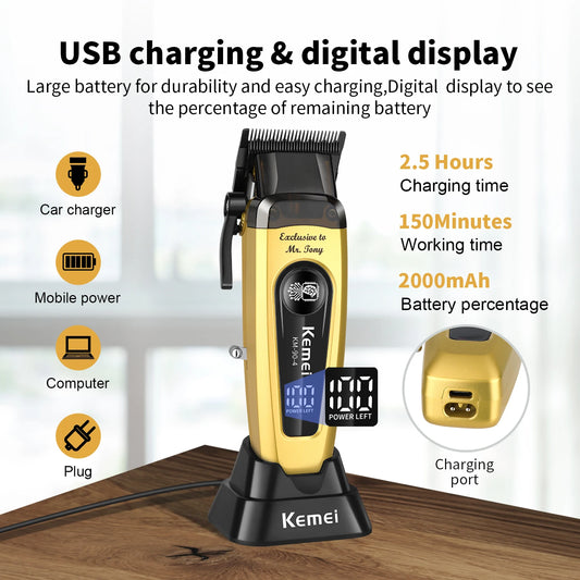 Kemei KM-904 Professional Hair Clipper – 11500RPM, Brushless Motor, DLC Blade