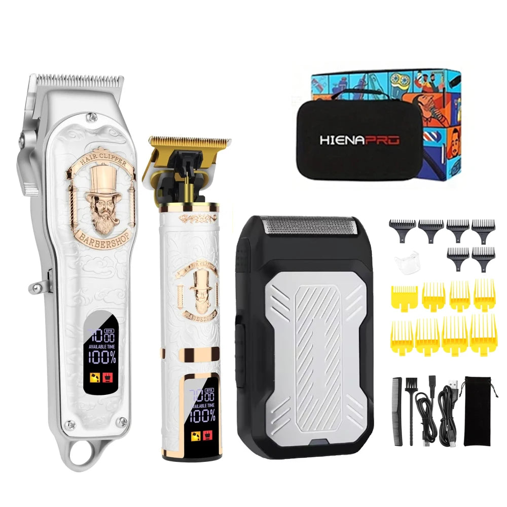 Professional T-Blade Hair Clipper Set – Cordless, LED Display, Barber Kit for Men