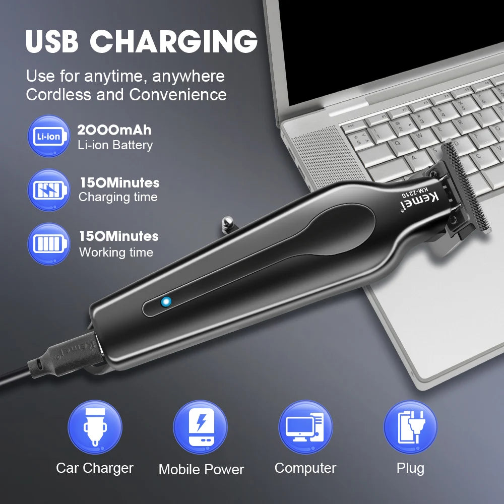 Kemei KM-2210 Professional Hair Trimmer – Adjustable, Rechargeable Hair Cutter