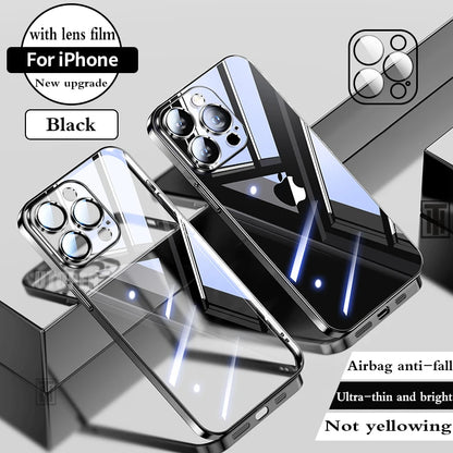 Luxury High Quality Upgrade Plating TPU Soft Case for iPhone 17 Air 16 15 14 13 12 11 Pro Max Plus Clear Lens Film Protect Cover