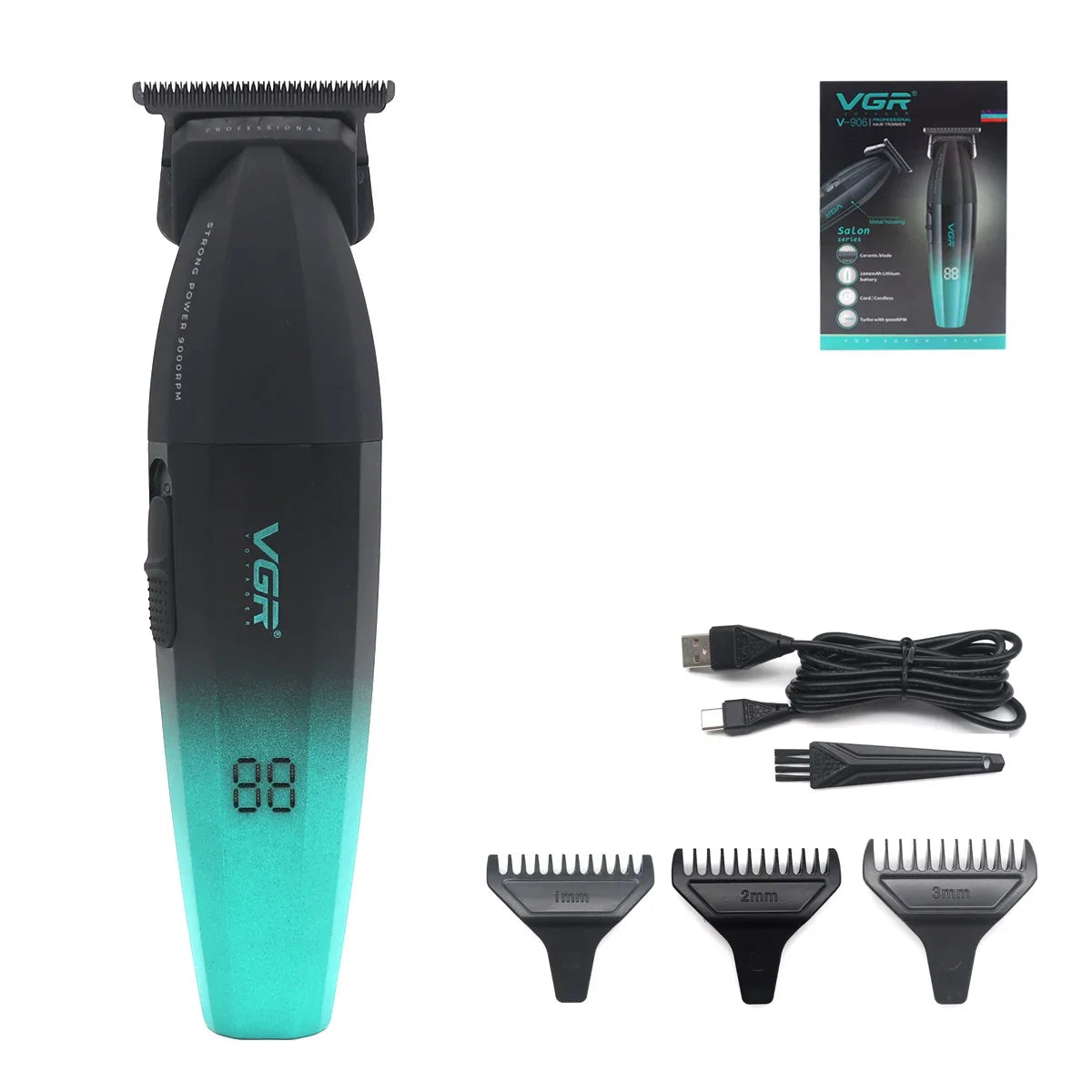 VGR Professional Hair Clipper Kit – DLC Blade, Full Metal Body, LED Display