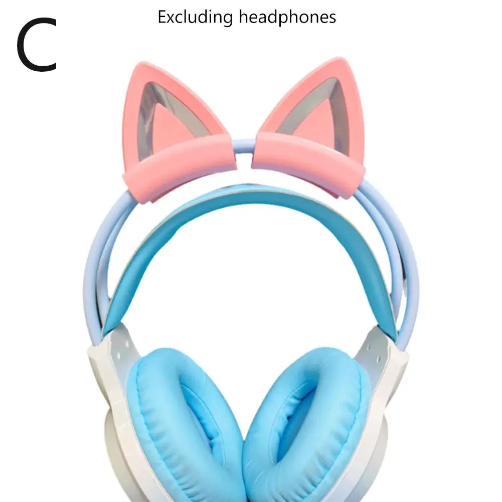 Pink Silicone Cat Ears For Headphones Black Wireless Wired Headset Gamer Cute Ears Lovely Kids Girls Helmet Gaming Accessories ﻿