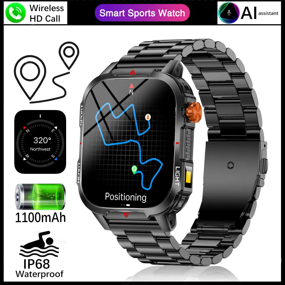 Fanwear men's smart watch Bluetooth call 1100mAh battery 100 days standby time 2.01 inch screen IP68