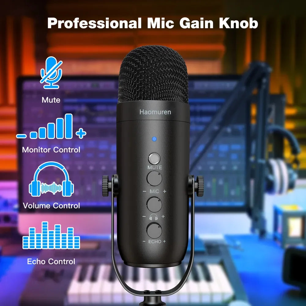Haomuren Professional USB Condenser Microphone Kit – Streaming & Podcast Mic with Boom Arm for PC & YouTube