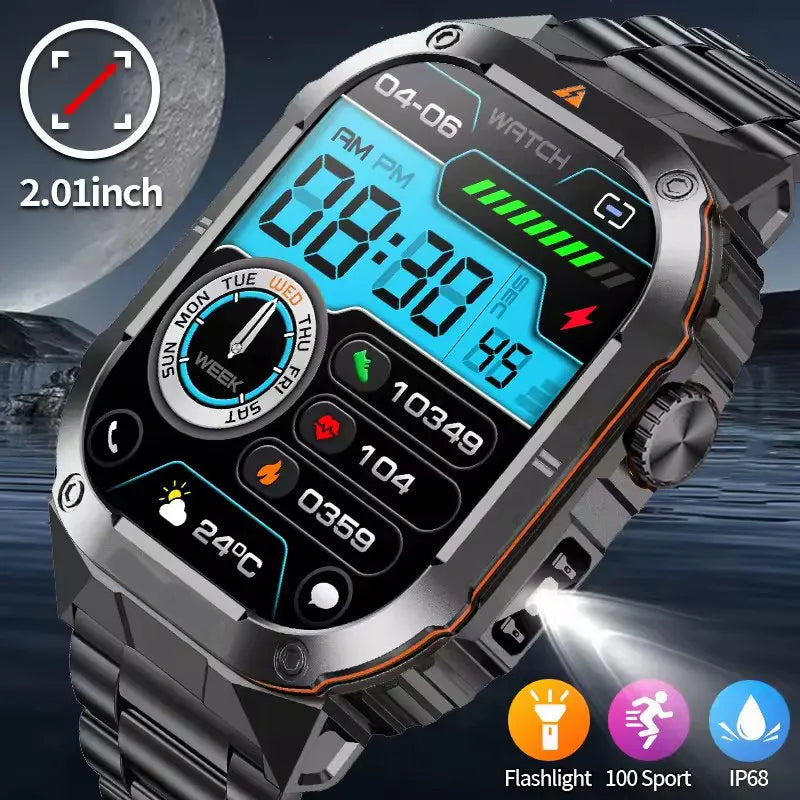 New for Outdoor Smartwatch Military  Men with Led Lighting Bluetooth Call Fitness Heart Rate