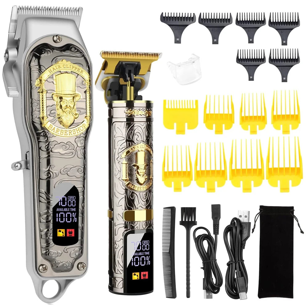 Professional T-Blade Hair Clipper Set – Cordless, LED Display, Barber Kit for Men