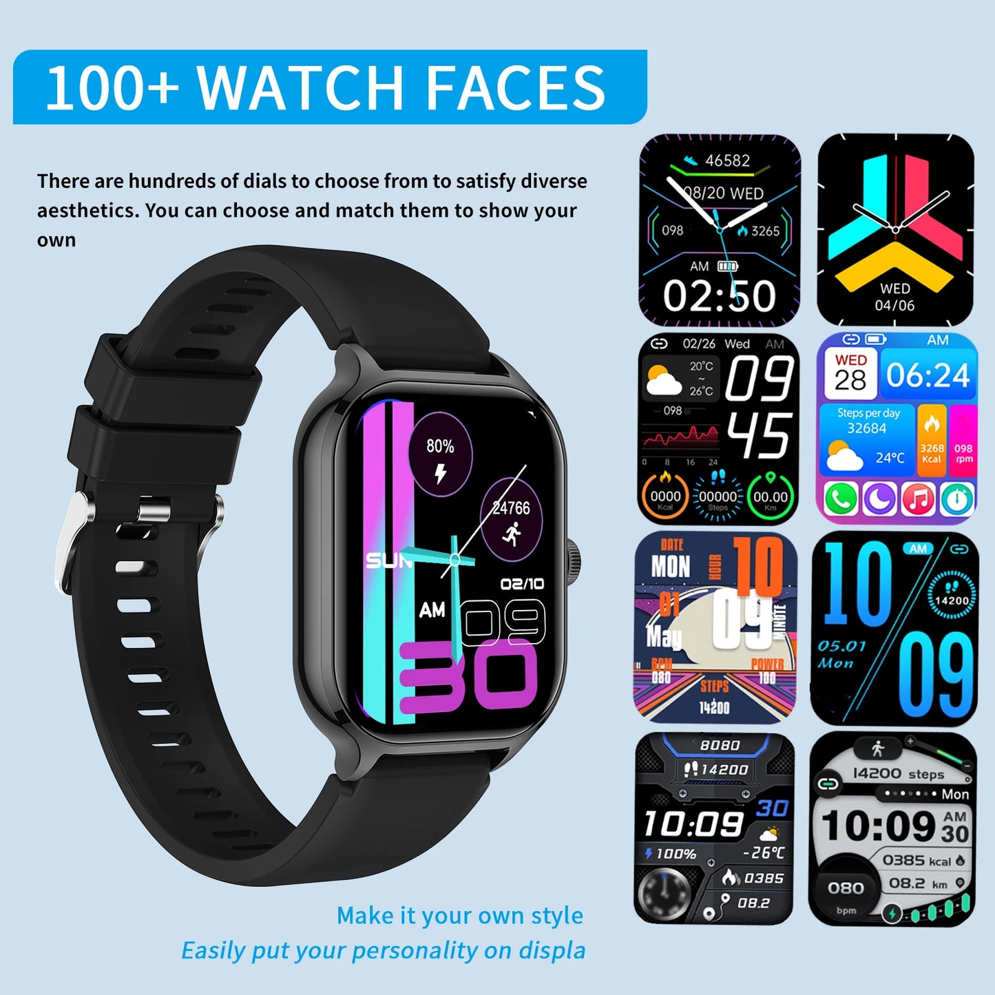 Smart watch, wireless calling/dial, multi-Sport mode, calling reminder and rejection,fitness monitoring, for iPhone/Andriod