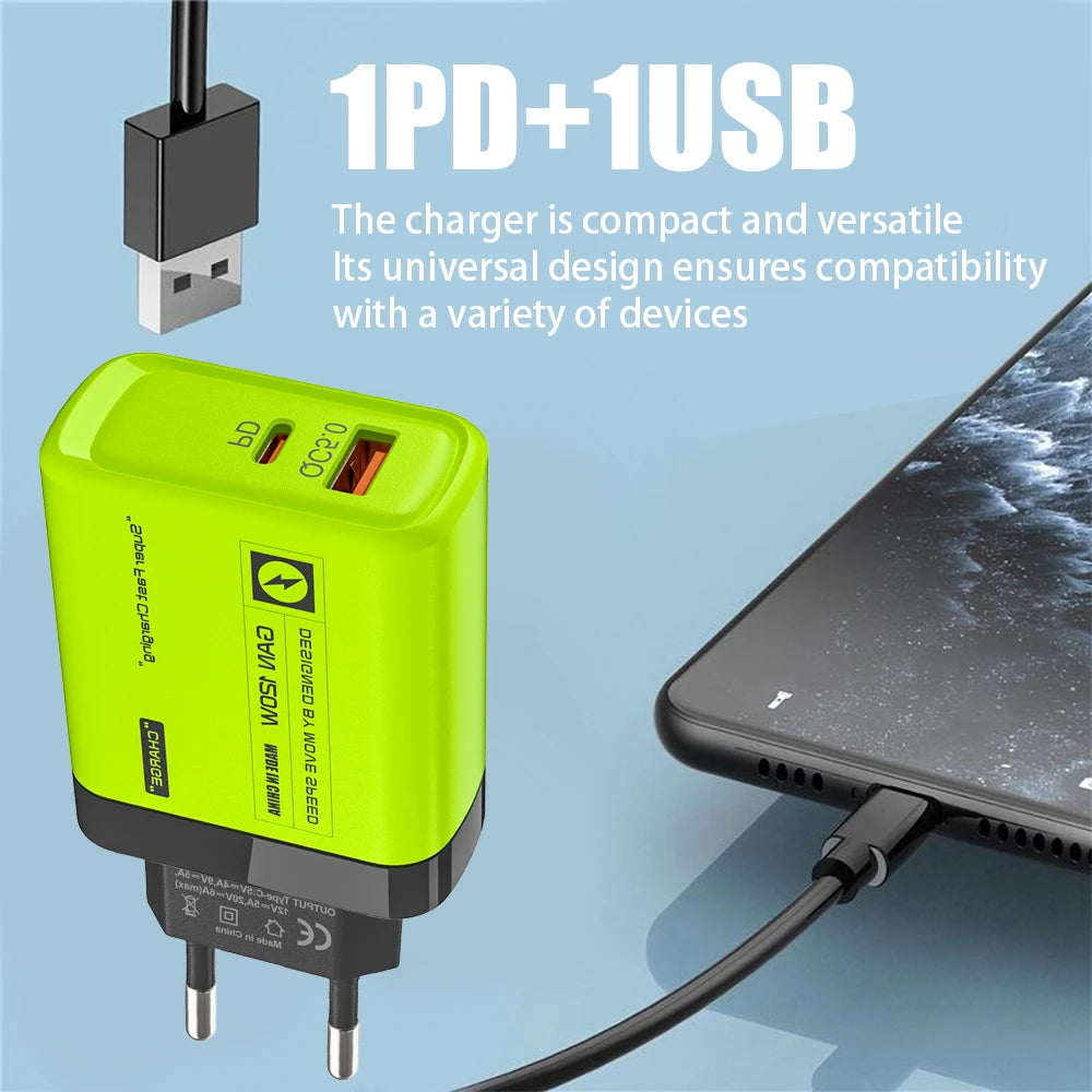2 Ports USB C PD Charger Quick 3.0 Type C USB Phone Fast For iPhone 15 14 Samsung Xiaomi Huawei