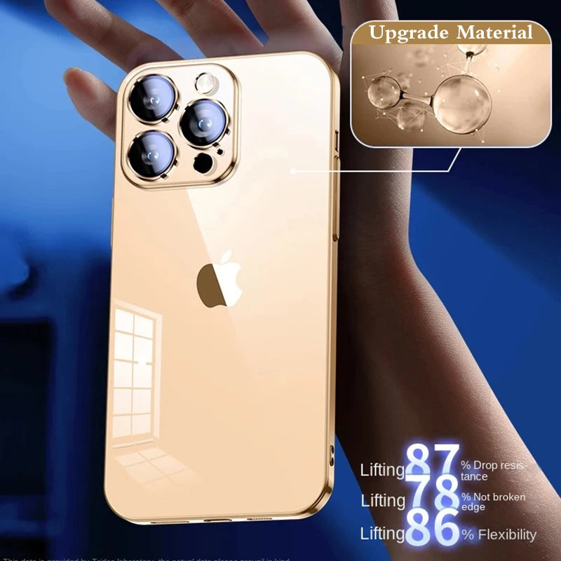 Luxury High Quality Upgrade Plating TPU Soft Case for iPhone 17 Air 16 15 14 13 12 11 Pro Max Plus Clear Lens Film Protect Cover