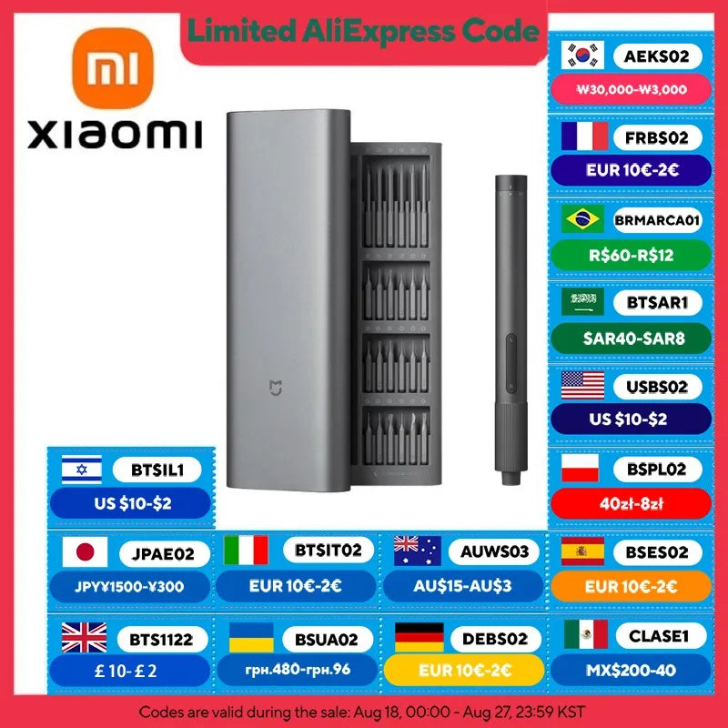 XIAOMI MIJIA Electric Precision Screwdriver – 24 S2 Steel Bits, 2 Torque Settings, 400+ Screws per Charge for Smart Home Repair