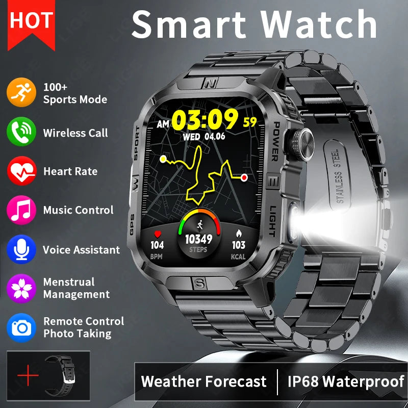 LIGE GPS Positioning Smart Watch Compass Flashlight Outdoor Watches Bluetooth Call 2.01'' Large Screen Waterproof