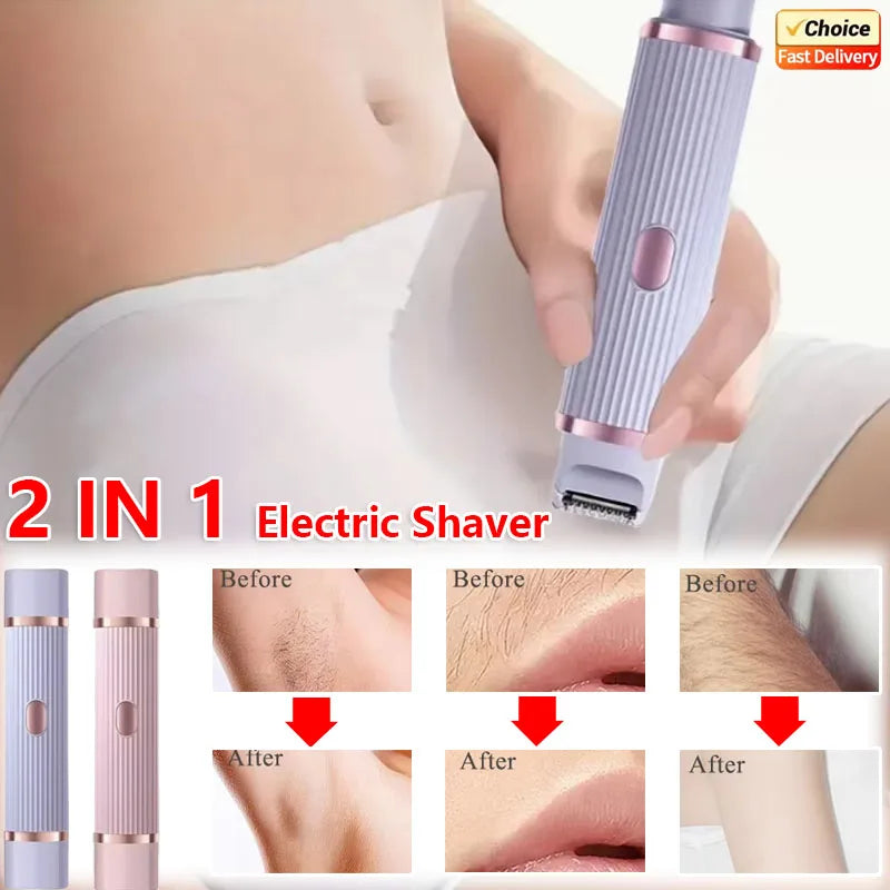 2-in-1 Waterproof Electric Shaver for Women – Bikini Hair Trimmer, Wet & Dry, Rechargeable