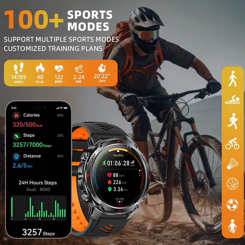 LIGE 2025 New Professional GPS Track Sports Smartwatch Outdoor RIDE Run Compass Altimeter 3ATM Fitness Bracelets 540mAh