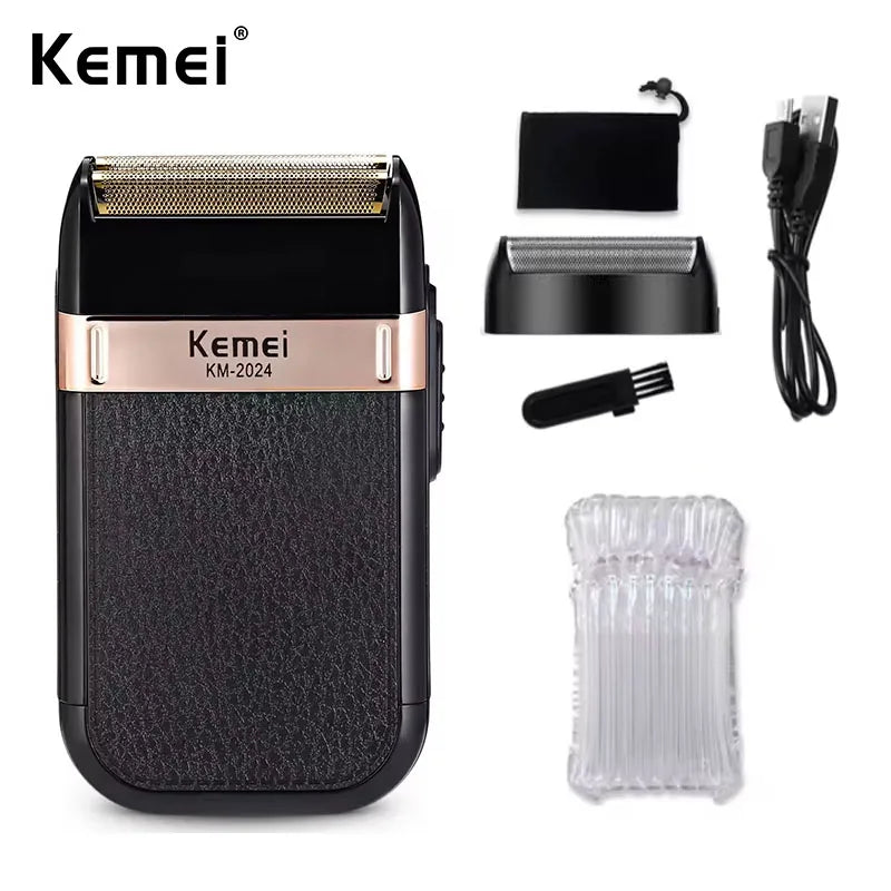 Kemei KM-2024 USB Electric Shaver – Twin Blade Beard Trimmer for Men