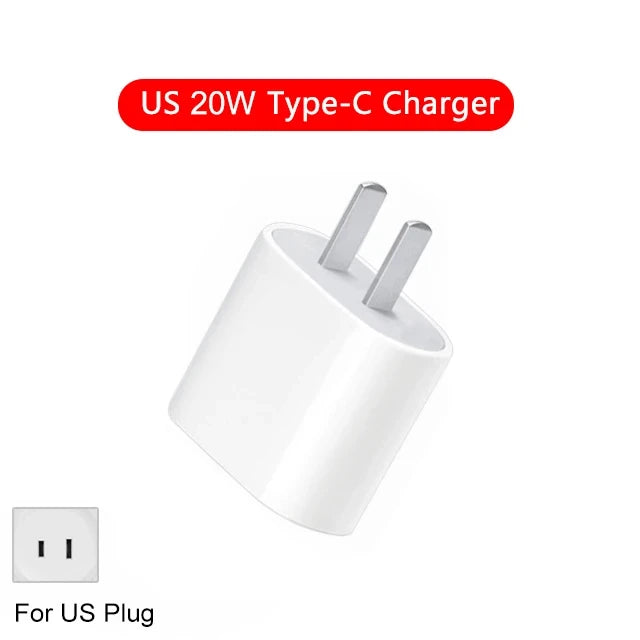 US EU Adapter 20W PD Fast Charger For iPhone 13 12 11 14 15 16 Pro Max Plus Fast USB C Type C Cable Accessories